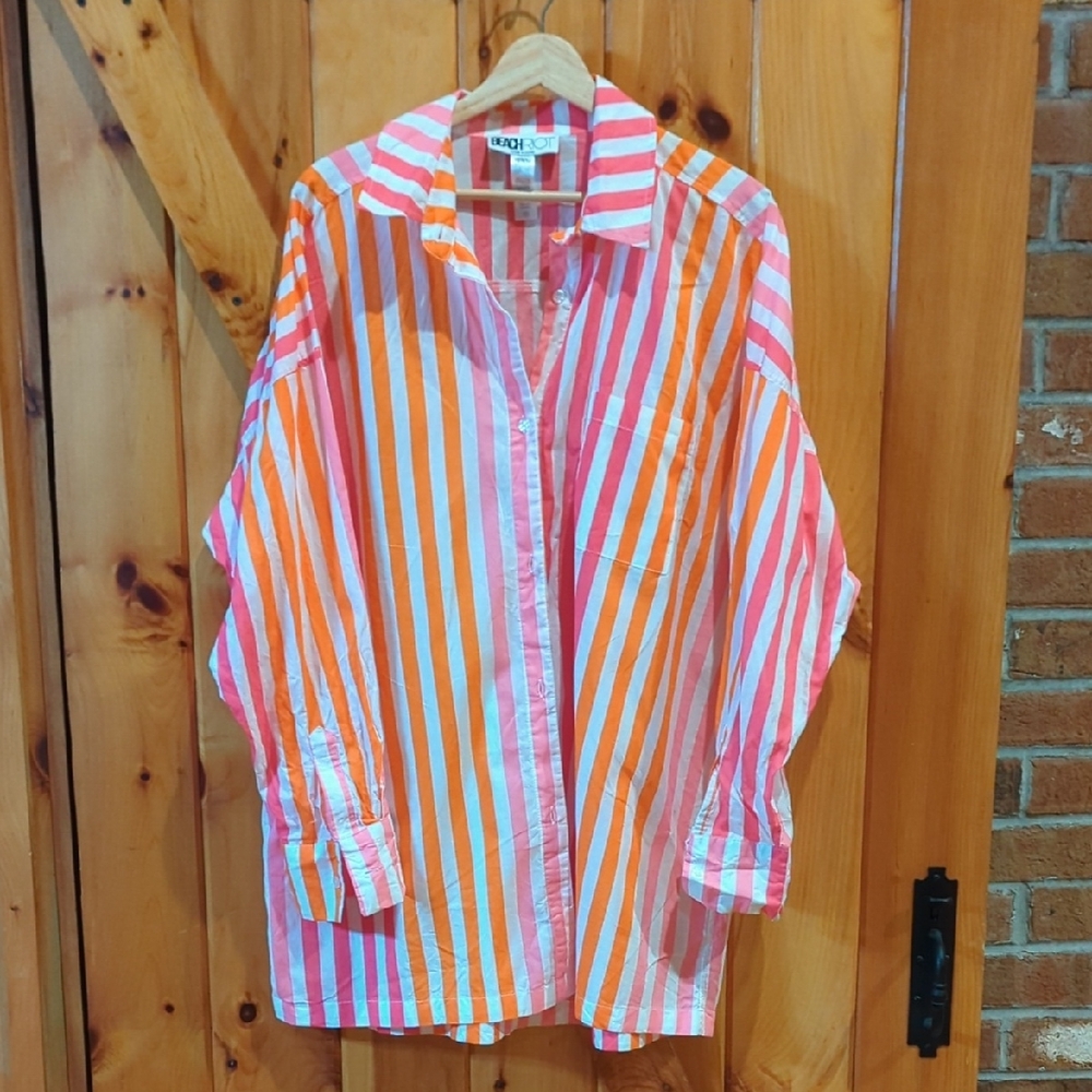 Beach Riot Pink and White Striped Shirt